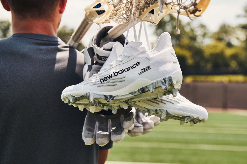 A close up of New Balance's latests footwear and sports cleat for lacrosse. Photographed and produced by Unrivaled in Baltimore, MD.