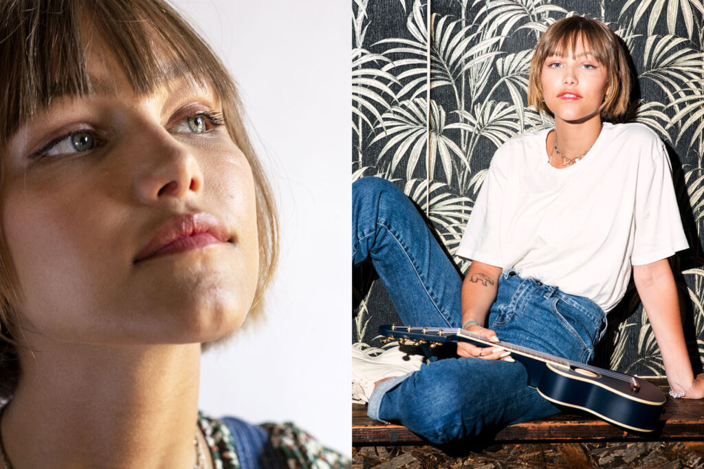 World famous Grace Vanderwaal, a musical prodigy and master at playing a Fender ukulele, poses on location for a portrait session in Brooklyn, NY with her famed instrument. The photo shoot was produced by Unrivaled, a NYC base production company and photographed by advertising, music and editorial photographer, Jonathan Hanson.