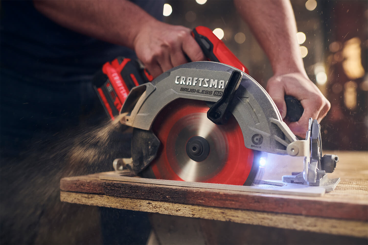 A Craftsman saw cuts through wood during an e-commerce and explainer video production in Baltimore, MD.