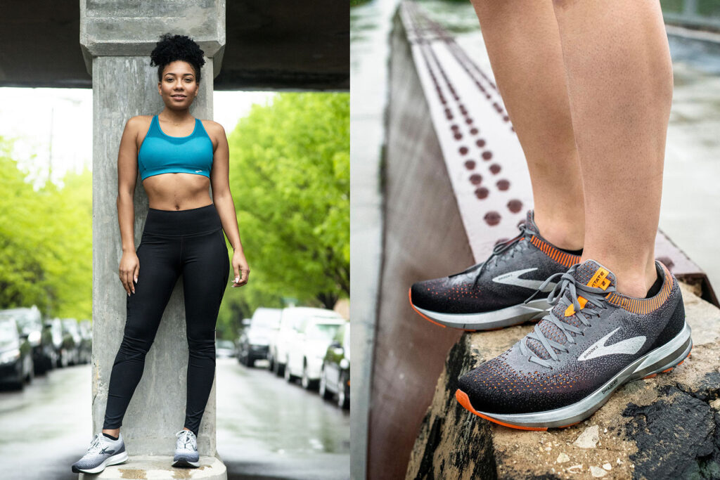 A fitness model poses in downtown Chicago for a shoot with Brooks Running, captured by Jonathan Hanson, a photographer and director on the roster at Unrivaled, a production company in Chicago.