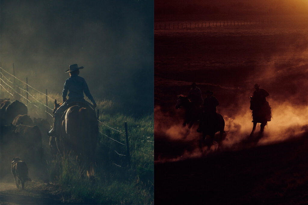 A rancher and cowboy works on the ranch in Santa Fe, featuring his Levi's denim.