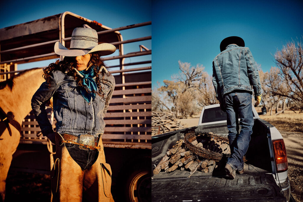 Cowboys wear Levis' denim on the ranch while doing work as part of a workwear campaign by photographer Travis Gillett.