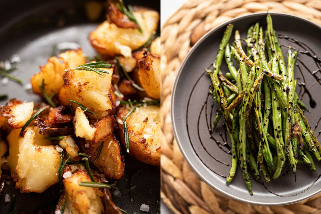 Potatoes and green beans photographed for an ad campaign.