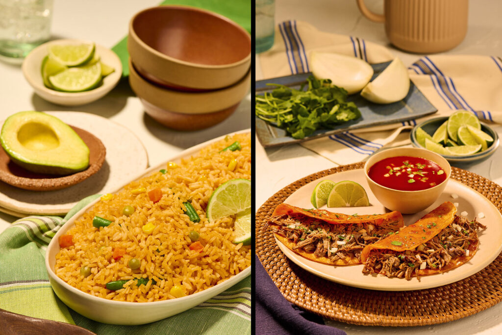 LOS ANGELES food and advertising photographer, Rebecca Peloquin, photographed Del Real's Mexican food consisting of pork tacos and rice.