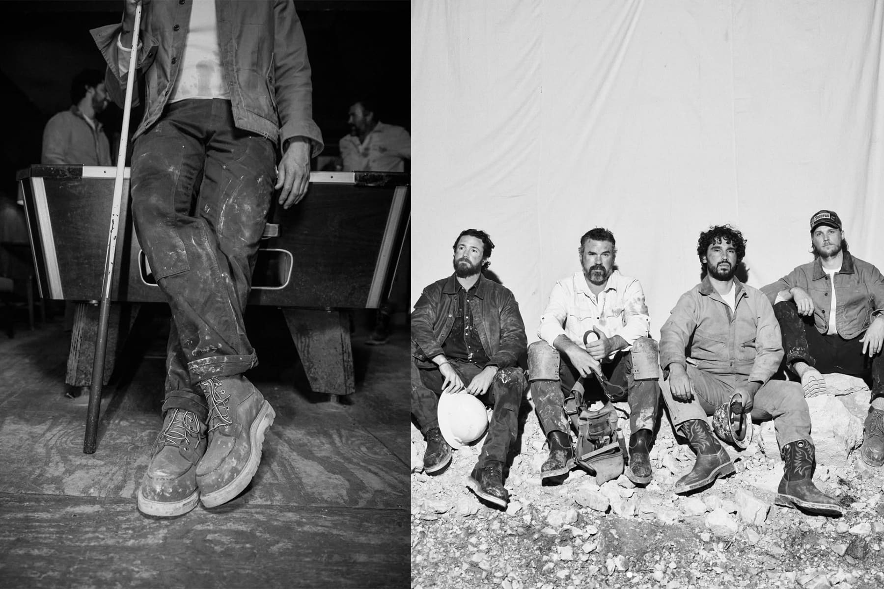 Washington photographer, Travis Gillett, photographed Tecovas' new workwear social campaign, showing people wearing their gear in a bar while shooting pool and sitting at the work site.
